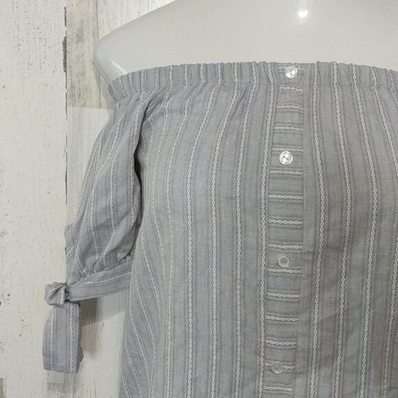 SAGE THE LABEL Blue Striped Off Shoulder Casual Summer Top XS - Picture 5 of 10